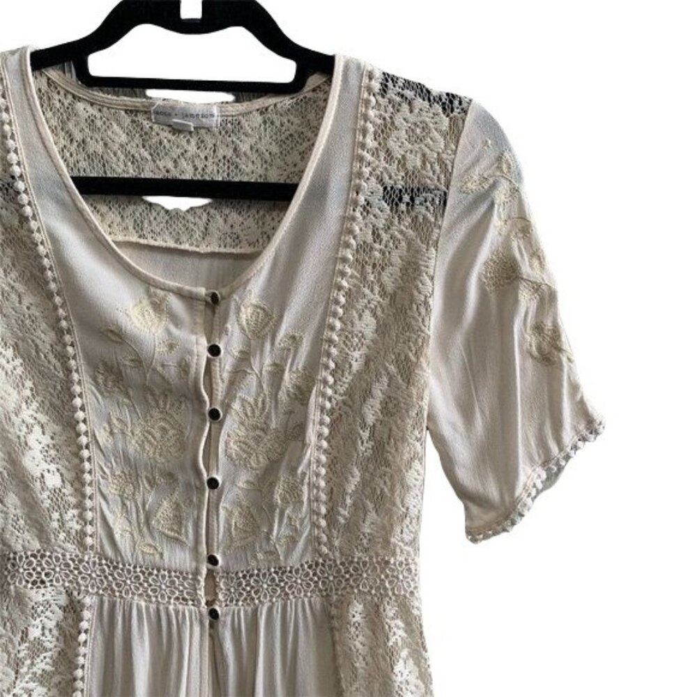 Coco + Jamieson Ivory Floral Embroidered Boho 100% Rayon Duster XS